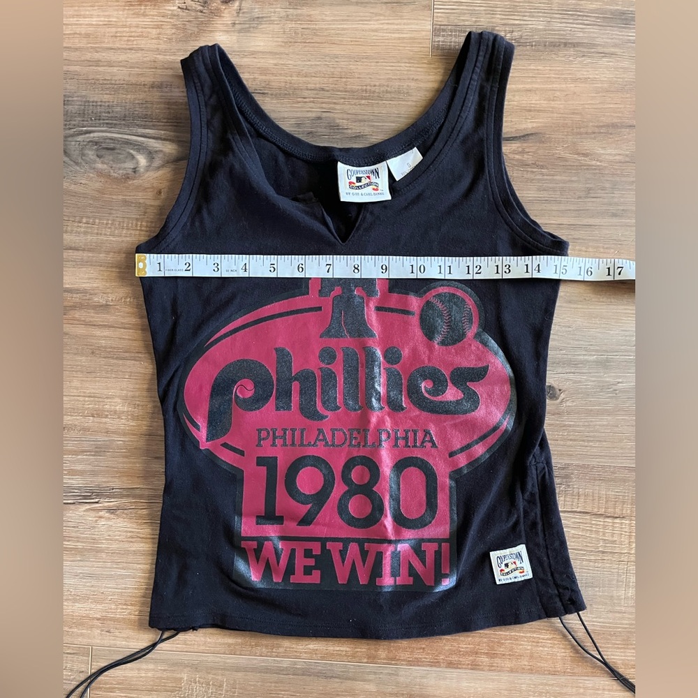 Y2K Cooperstown Phillies Black Tank Top with Dark Red Phillies 1980 Graphic Sm - Picture 2 of 4
